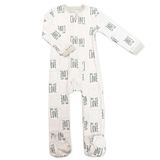 Baby Mode Baby Boys And Baby Girls 100% Cotton Made With Love Zippered Footie 0-3M