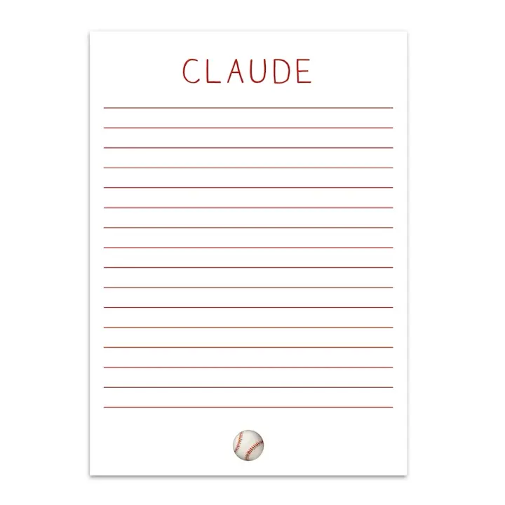 Boy's Red Baseball Lined Custom Notepad