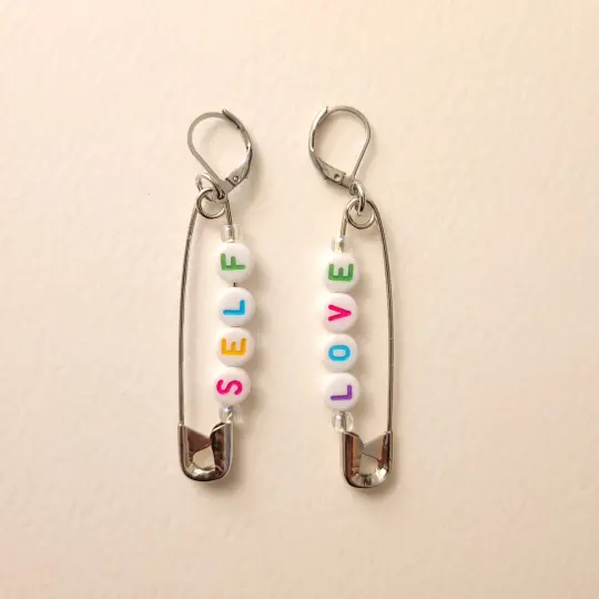 self love safety pin earrings