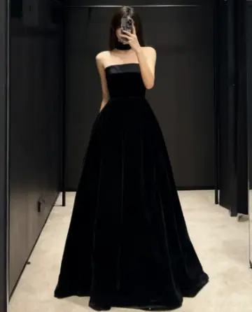 Minimalist Black Prom Gown , Elegant Silky Maxi Evening Dress RS1353