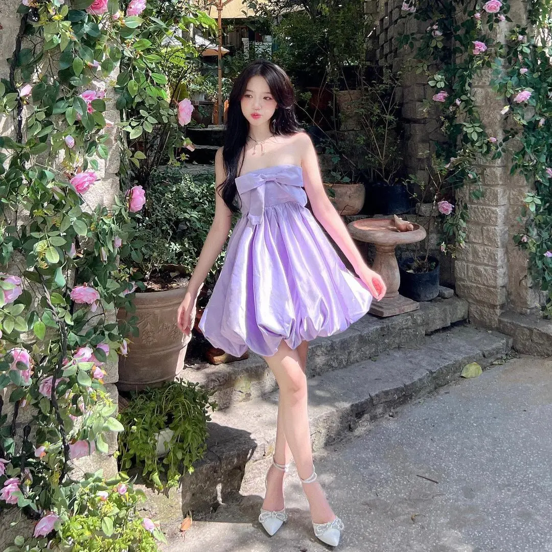 Charming Purple Strapless Bubble Princess Dress Homecoming Dress R3638