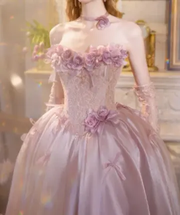 Silky Satin Applique Corset Prom Gown ,Dreamy Pink Maxi Birthday Dress Ball Gown RS1952