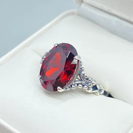 Garnet CZ Ring, Size 7, Sterling Silver Gothic Jewelry, #D113 - Ready to Ship
