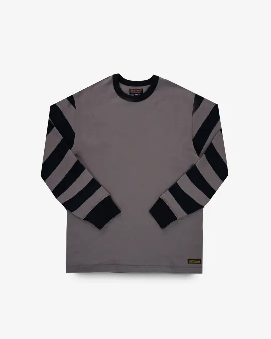 11oz Cotton Knit Long-Sleeved Sweater - Grey Body with Stripes