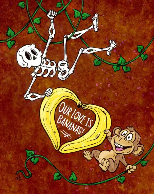 Our Love is Bananas Canvas Print - Day of the Dead Romantic Art by David Lozeau