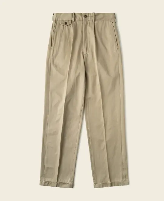 1950s Single-Pleat Cotton Twill Trousers - Khaki