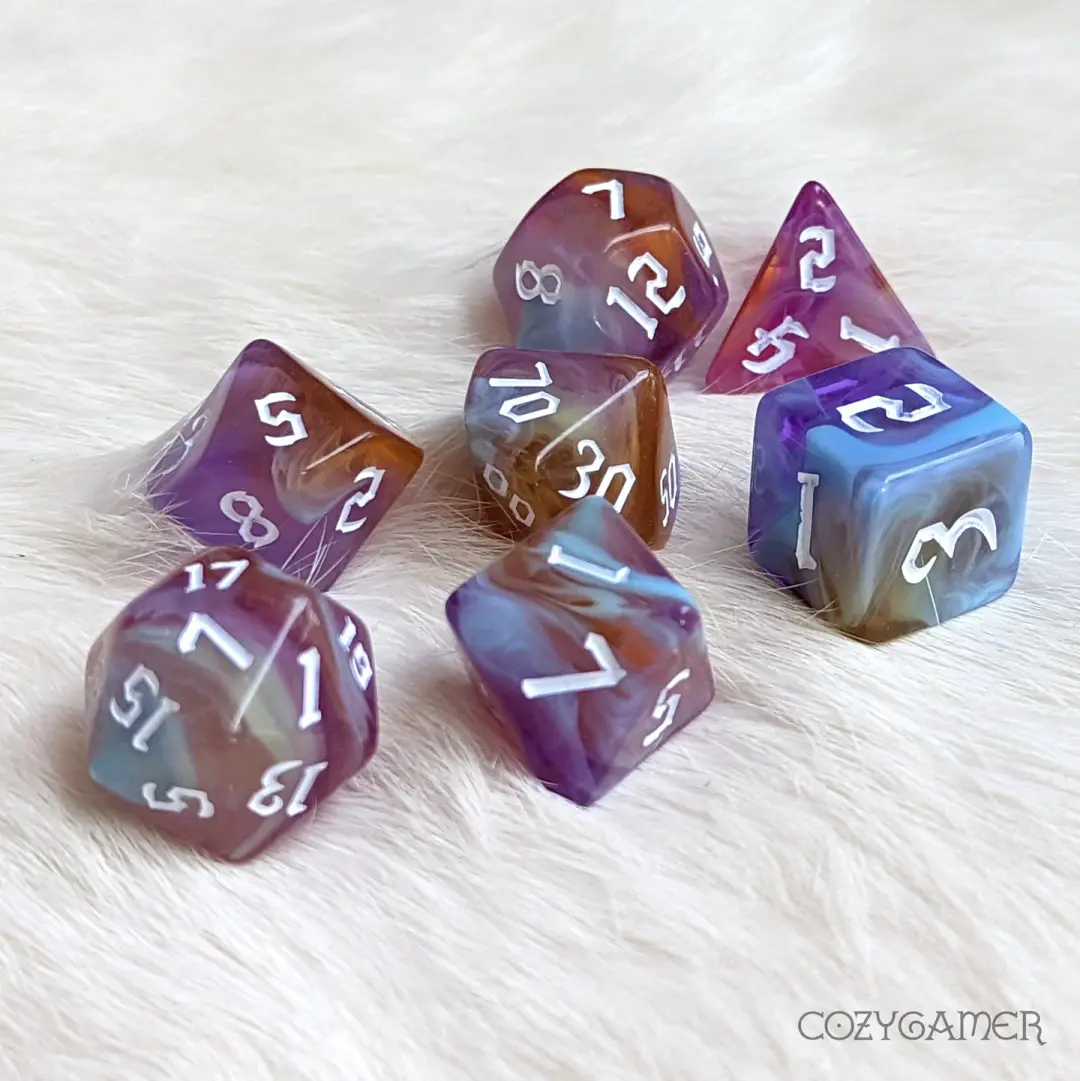 ✨ Amethyst Sunset - 7 Piece DnD Dice Set
