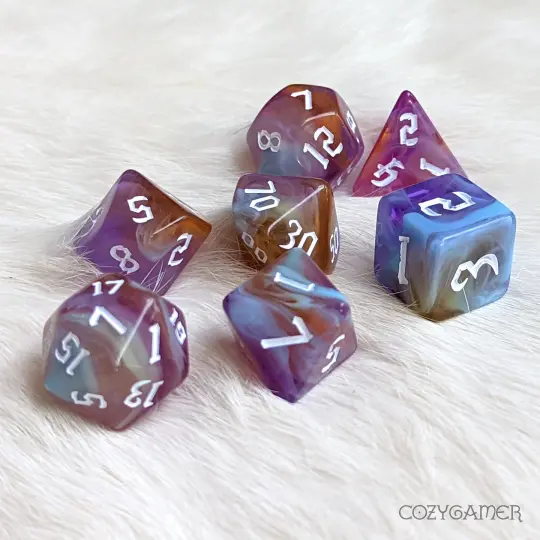✨ Amethyst Sunset - 7 Piece DnD Dice Set