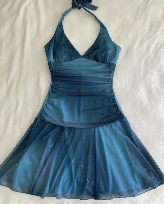 Blue gradient halter neck slim waist mini skirt homecoming dress R2624
