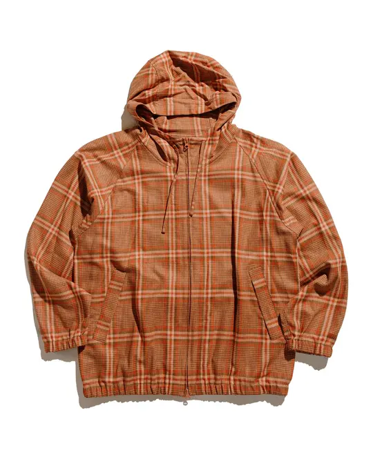 ts(s) Raglan Sleeve Zip Front Parka Big Plaid Viscose/Polyester Cloth Red