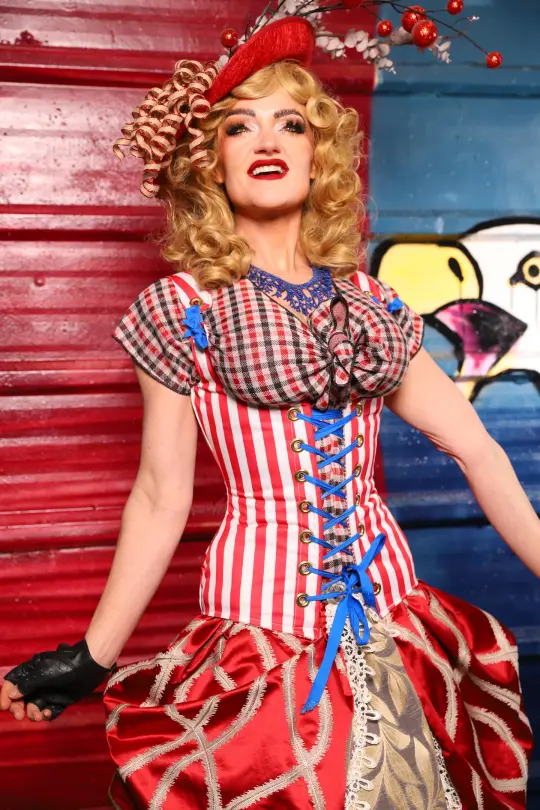 Vixen Underbust Corset in Red & White Stripes Waterproof Canvas - The Ameri-can-can Collection
