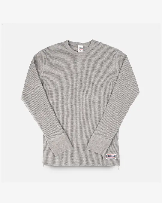 Waffle Knit Long Sleeved Crew Neck Thermal Top - Grey
