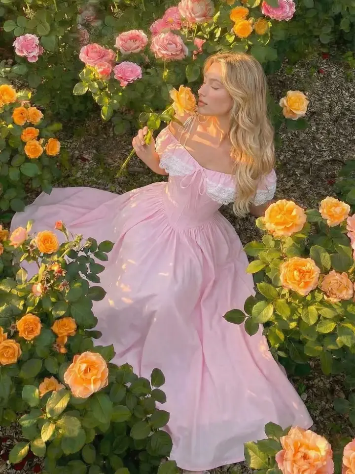 Girlish Flowy Bateau Prom Gown Blush Pink Women's Corset Maxi Birthday Dress — Fall Outfit 2026 New RS3085