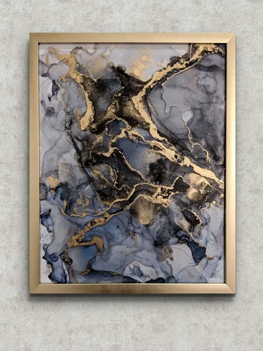 Midnight Marble | Signed Original Alcohol Ink Painting on Glass 11" x 14"