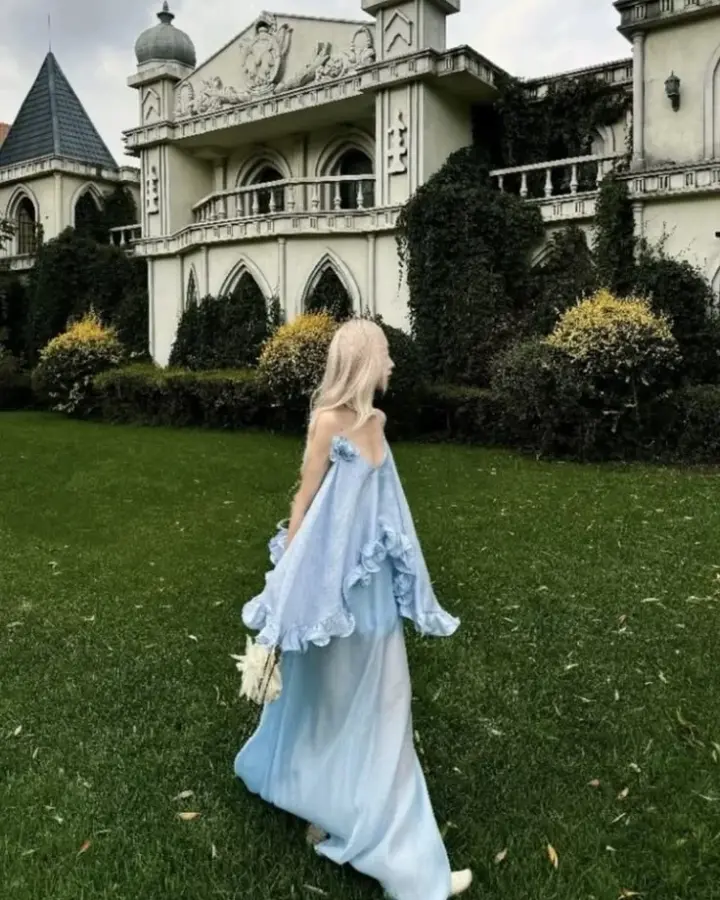 Flowy Silky Women's Prom Gown Pale Blue Corset Maxi Evening Dress Birthday Dress — Fall Outfit 2026 New RS3156
