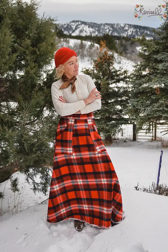 Long Wool Skirt in Campfire-Small