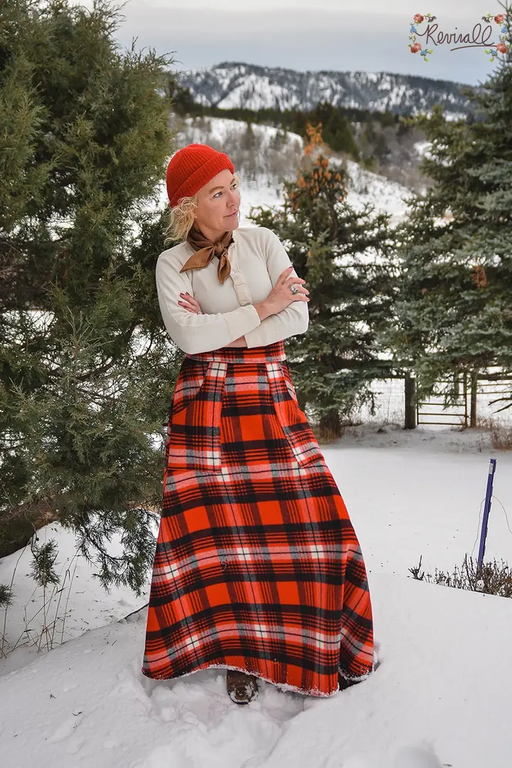 Long Wool Skirt in Campfire-Small