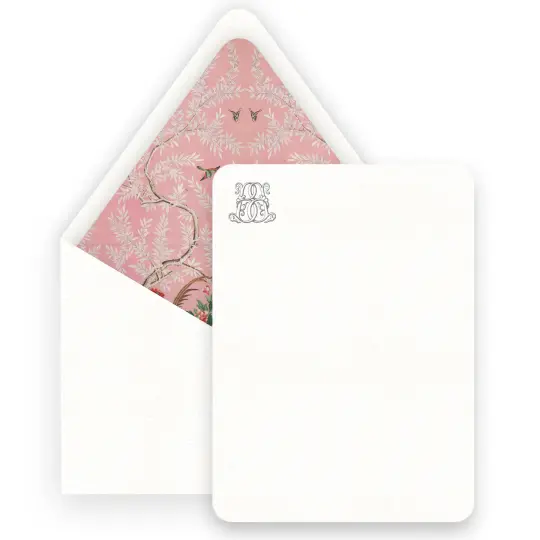 Watercolor Chinoiserie Pink Lined Women's Stationery