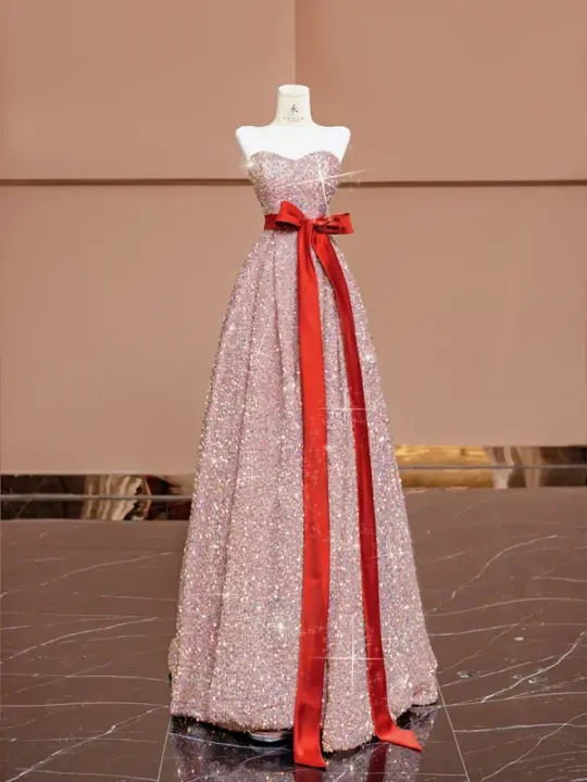 Light pink strapless A-line long ball gown/bridal dress R8398