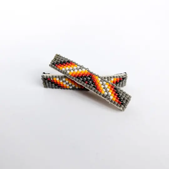 Navajo Beaded Hair Clip Set in Grey with Vee Motif