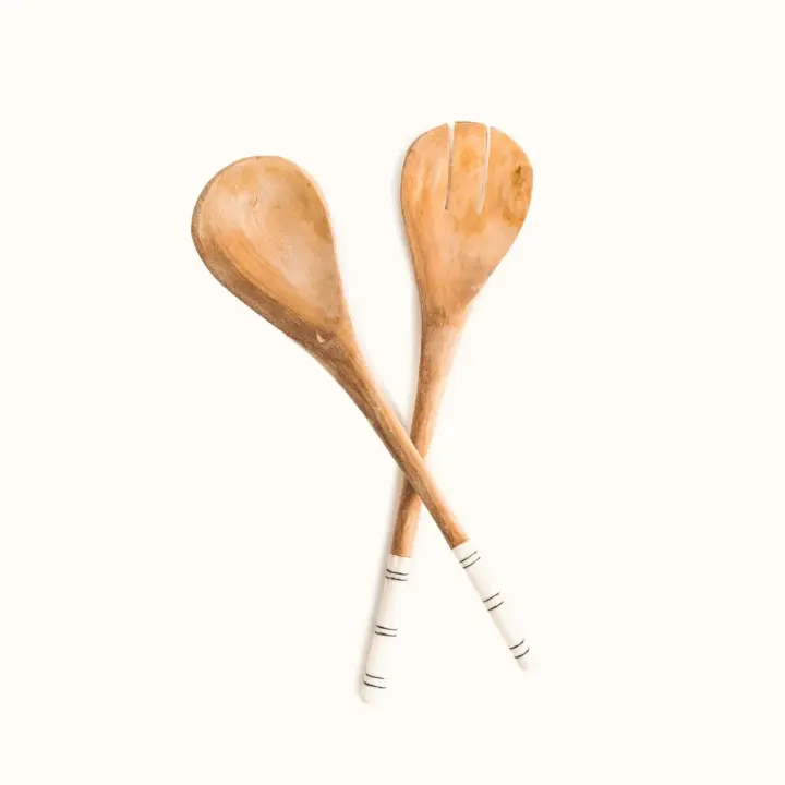 Wooden Spoon Serving Set with Striped Handles