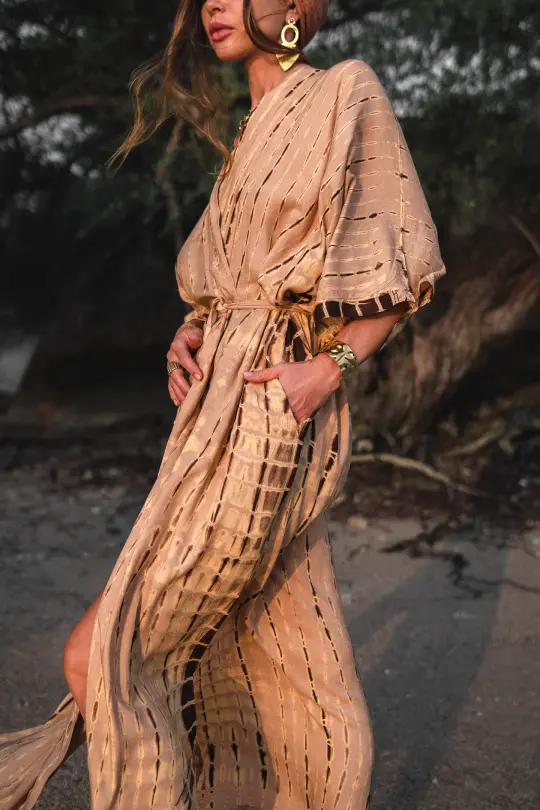 Nālani Kimono with Pockets Beige