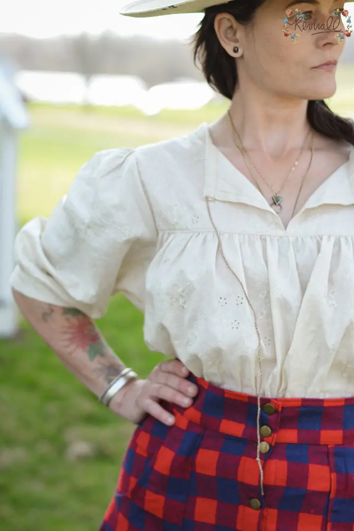 Embroidered Cotton Peasant Blouse-L/XL