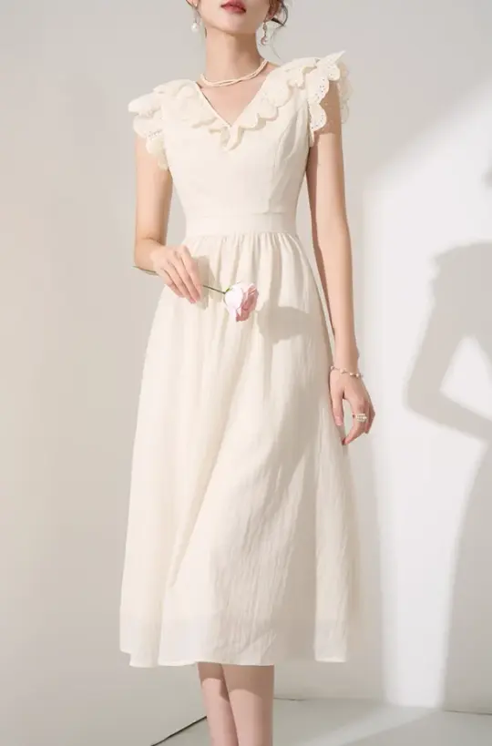 Niche design dress new summer high-end mid-length French temperament waist slimming skirt R4381