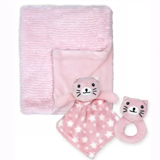 Baby Mode Baby Boys and Girls Blanket and Nunu and Rattle Gift Set, Pink
