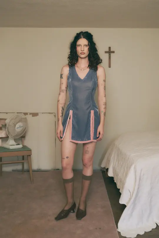 Matilda's Mom Velvet Slit Mini Dress Blue/Pink
