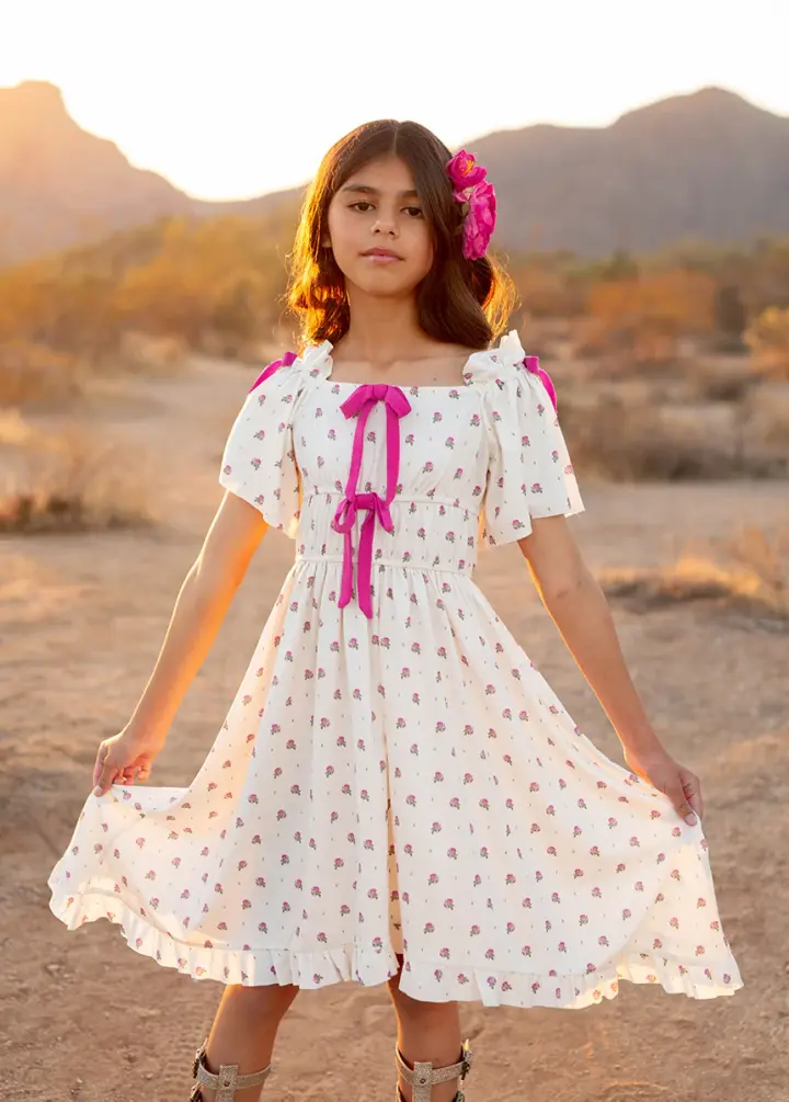 Franny Dress in Pink Floral Dot