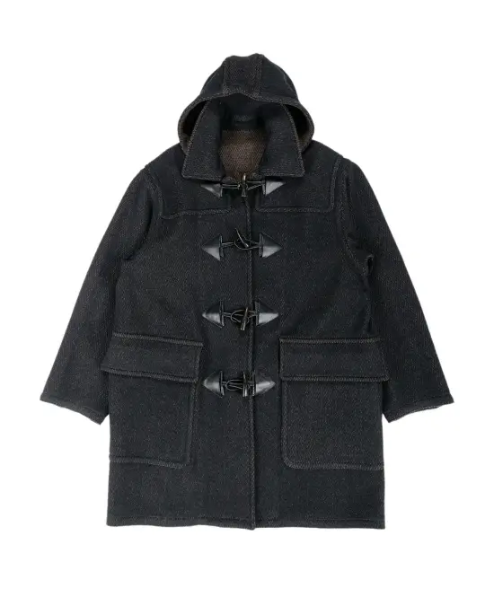 NICENESS H. Pierre Lily-Yarn Herringbone Reversible Duffle Coat Brown/Black