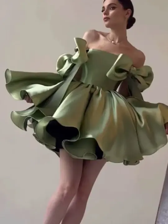 Vibrant Satin Tiered Women's Homecoming Dress Bud Green Corset Short Prom Dress Party Dress RS2866