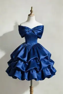 French Chic Navy/Burgundy A-Line Bow-knot Bateau Ruffled Corset Mini Birthday Dress Homecoming Dress RS216