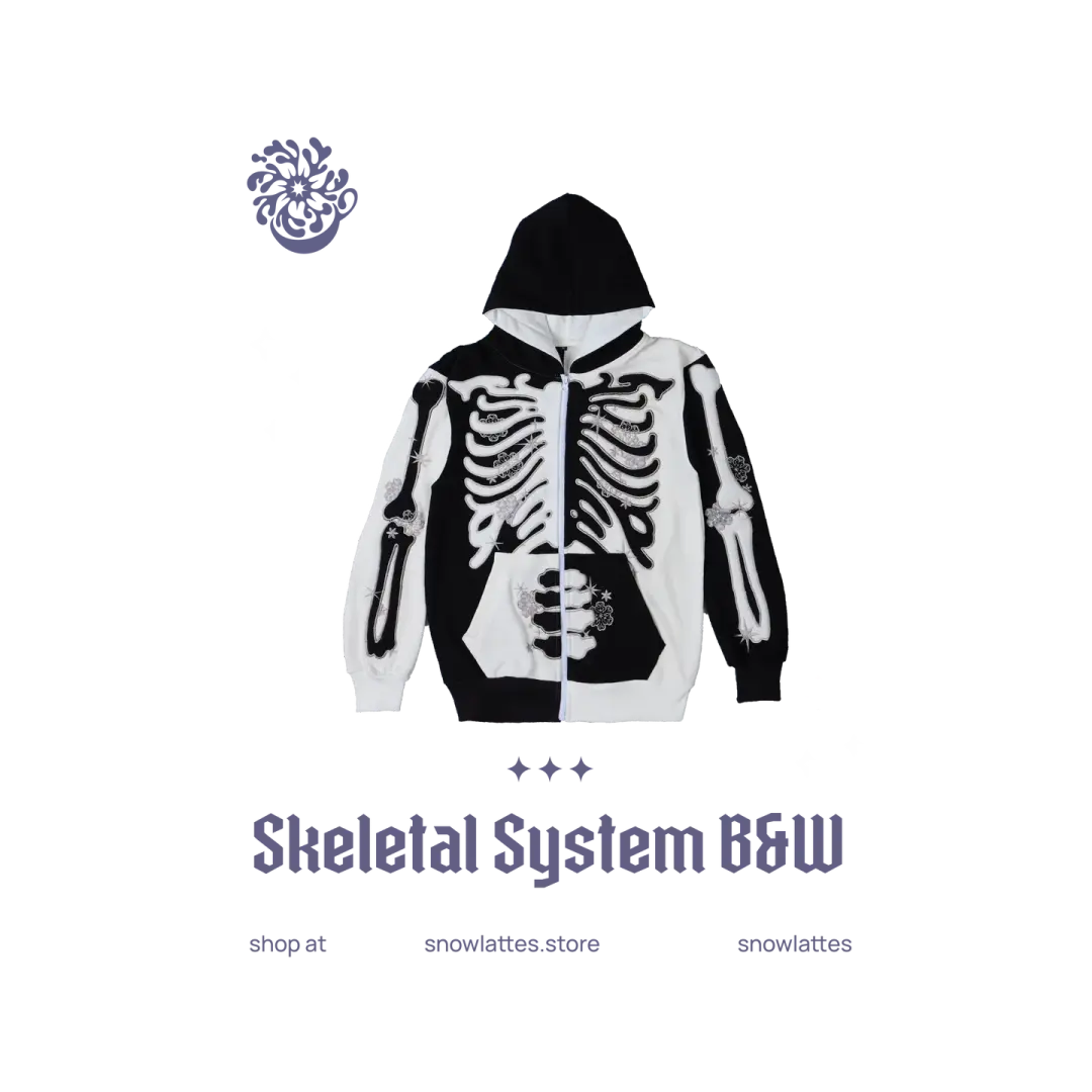 Skeletal System Hooded Jacket - B&W
