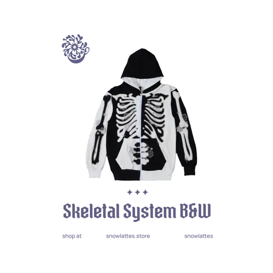 Skeletal System Hooded Jacket - B&W