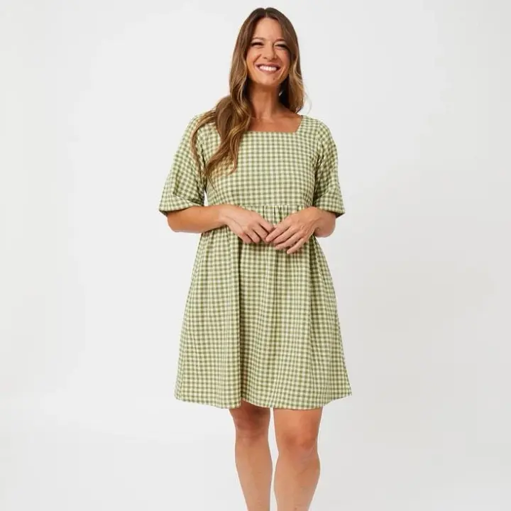 Nico Dress in Sage Gingham