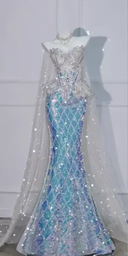 Blue Rhinestone-Embellished Strapless Fitted-Waist Slim-Fit Hip-Hugging Mermaid-Length Prom Dress R6506