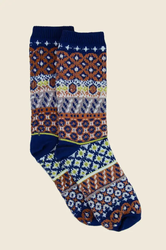 Luna Fuzzy Fair Isle Knit Socks