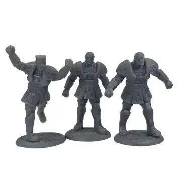 Unpainted 28mm 3D-printed stone golem set of three in carved scale plate, striding, standing guard and lunging, tabletop RPG miniature for D&D, Pathfinder & wargaming