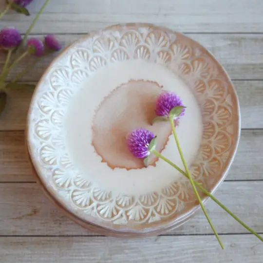 Custom Order for Kathleen, Set of 16 Dessert Dishes in White and Ocher Glaze
