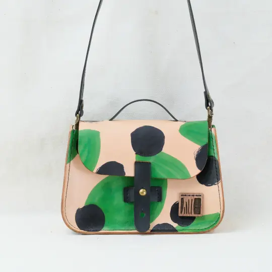 Paint Petite Two-way Purse green leaves and black dots