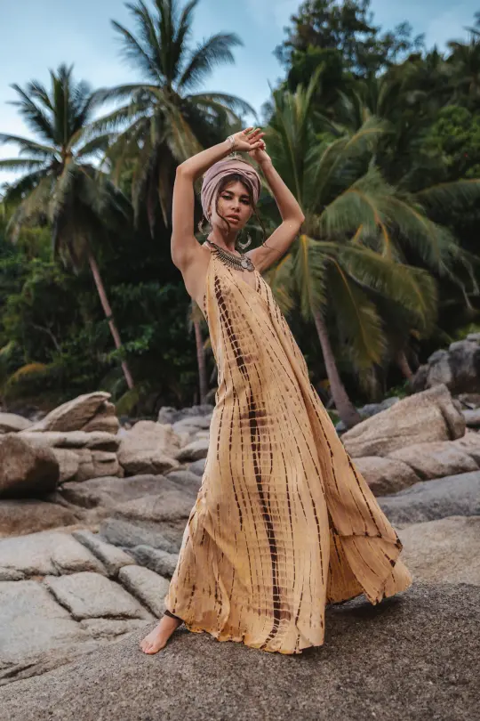 Flamingo Tie Dye Dress Beige