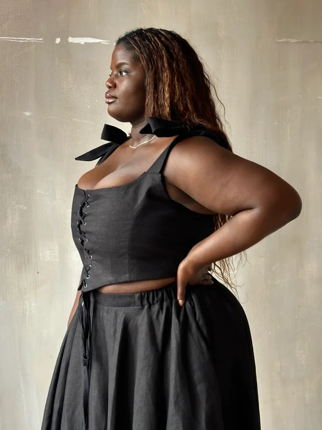 Spring '26: Corset Vest with Bow Ties in Black Linen (In Stock)