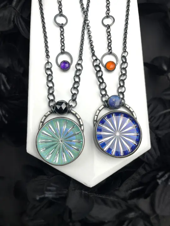 Vintage Glass Pinwheel Necklace - 1 left