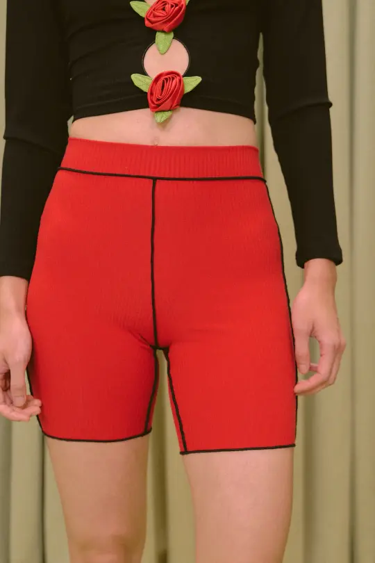 5 left - Tencel Rib Lounge Bike Shorts Maraschino