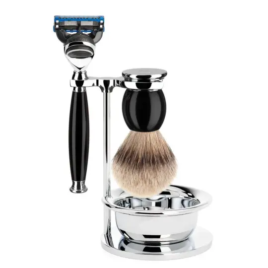 MÜHLE SOPHIST 4 Pc. Shaving Set, Silvertip Badger Brush & Gillette® Fusion™ Razor, Black