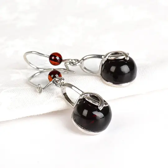 Cherry Amber Ball Earrings