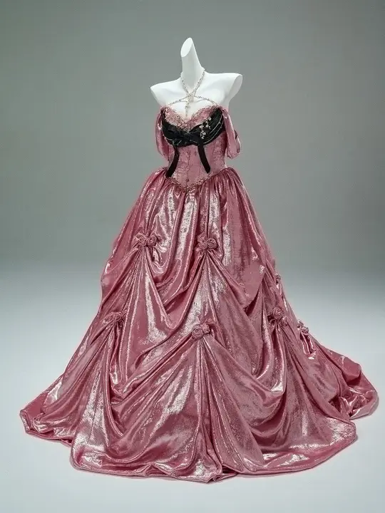 Cute Pink Ball Gown Strapless Long Women Dress with Applique and Embroidery Birthday Dress Evening Dress RS092