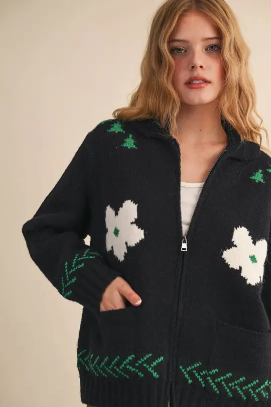 LARA HORSE KNIT ZIP UP SWEATER CARDIGAN